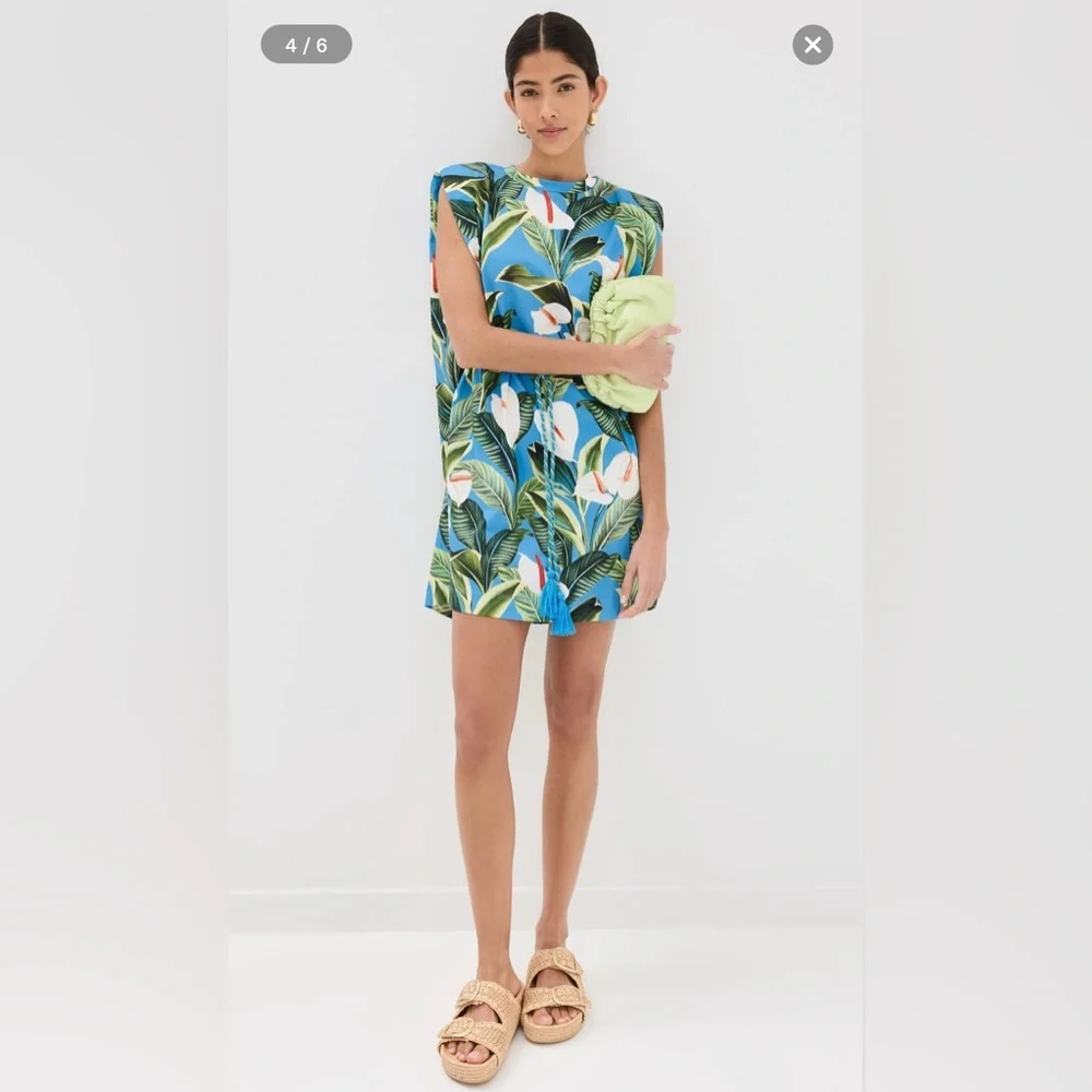 Farm Rio Anthurium Garden Blue Mini T-Shirt Dress - NWT - Picture 4 of 9